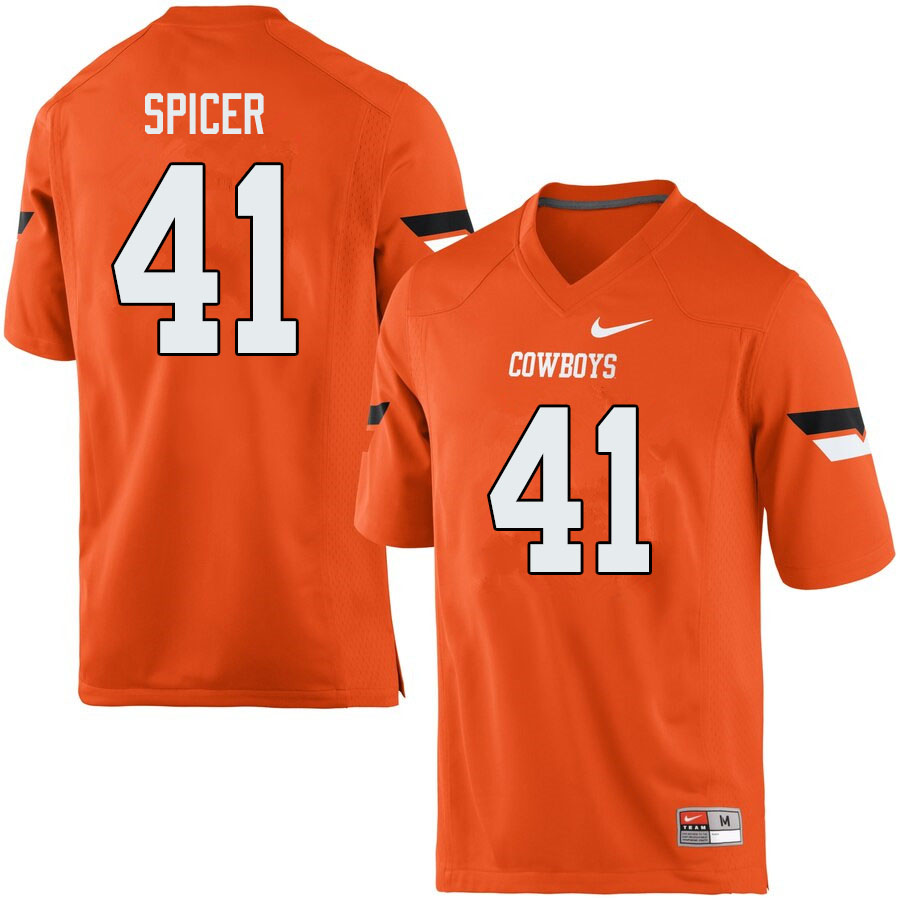Men #41 Braden Spicer Oklahoma State Cowboys College Football Jerseys Sale-Orange - Click Image to Close